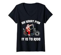 Donna Oh Che Divertimento è Guidare Cool Santa su Una Moto Maglietta con Collo a V