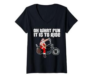 Donna Oh Che Divertimento è Guidare Cool Santa su Una Moto Maglietta con Collo a V
