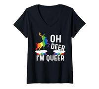 Donna Oh Deer I'm Queer Maglietta con Collo a V