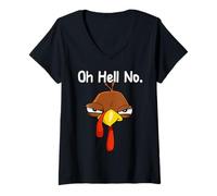 Donna Oh Hell No Divertente Turchia Viso Ringraziamento Maglietta con Collo a V