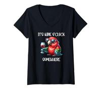Donna Oh Its Wine O Clock Drinking Parrot It's 5 O'Clock Somewhere Maglietta con Collo a V