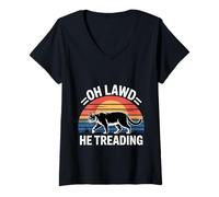 Donna Oh Lawd He Treading Fat Cat Walking Cute Meme |- Maglietta con Collo a V