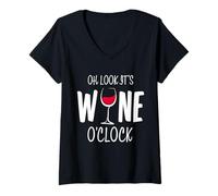 Donna Oh Look It's Wine O'Clock Divertente Bicchiere da Vino Rosso Maglietta con Collo a V