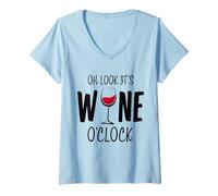 Donna Oh Look It's Wine O'Clock Divertente Bicchiere da Vino Rosso Maglietta con Collo a V