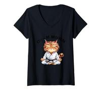 Donna Oh-M Mmmm Zen Cat Meditazione Umorismo Maglietta con Collo a V
