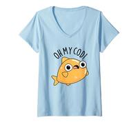 Donna Oh My cod Divertente Pesce Pun Maglietta con Collo a V