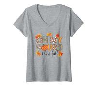 Donna Oh My Gourd I Love Fall Thanksgiving Pumpkin Autunno Autunno Maglietta con Collo a V