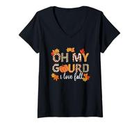 Donna Oh My Gourd I Love Fall Thanksgiving Pumpkin Autunno Autunno Maglietta con Collo a V