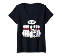 Donna Oh No Penguin Bowling Maglietta con Collo a V