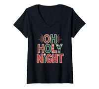 Donna Oh Santa Notte Religiosa Christian Christmas Carol Maglietta con Collo a V