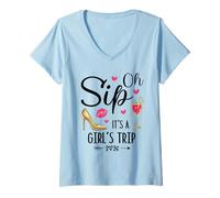 Donna Oh Sip It's A Girls Trip 2026 Summer Vacation Weekend Party Maglietta con Collo a V