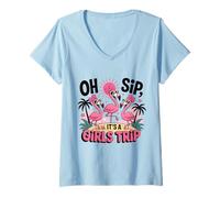 Donna Oh Sip It's A Girls Trip Flamingos Vacanza Tropicale Maglietta con Collo a V