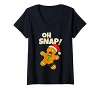 Donna Oh Snap Gingerbread Man Funny Christmas Men Women Kids Maglietta con Collo a V
