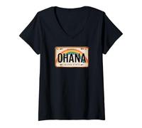 Donna Ohana Hawaiian Family Tee Retro Hawaii Targa Arcobaleno Maglietta con Collo a V