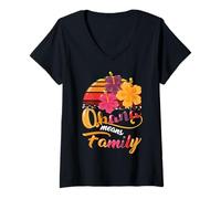 Donna Ohana Means Family Hawaii 70s Retro Vintage Hawaii Regali Hawaii Maglietta con Collo a V