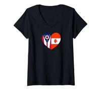 Donna Ohio And Canada Flags: Heart Shaped Unity Maglietta con Collo a V
