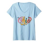 Donna Ohio Butterfly Script Cute Girl State Pride, Women & Kids Maglietta con Collo a V