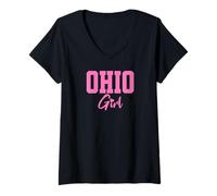 Donna Ohio Girl, Pink Design Cute Midwest Pride State Fun Pink Maglietta con Collo a V