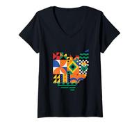 Donna Ohio Modern Patchwork Quilt Maglietta con Collo a V
