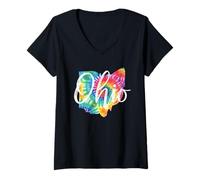 Donna Ohio Tie Dye Vintage Inspired Classic Maglietta con Collo a V