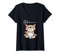 Donna Ohmmmm Cat Meditazione Rilassamento Yoga Maglietta con Collo a V