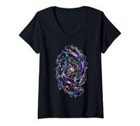 Donna Oil Slick Disco Ball Dark Rainbow Festival Estetica Maglietta con Collo a V