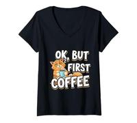 Donna OK, ma il primo amante del caffè stanco gatto proprietario amante mamma papà signora Maglietta con Collo a V