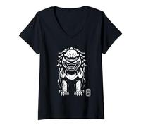 Donna Okinawa Shisa Lion Dog Guardian Giappone Kanji Souvenir Maglietta con Collo a V