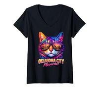 Donna Oklahoma City Cat | Occhiali da Sole alla Moda per Gattini OKC Lover Maglietta con Collo a V