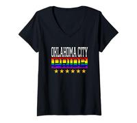Donna Oklahoma City Pride Gay Lesbiche Queer LGBT Bandiera Arcobaleno Maglietta con Collo a V