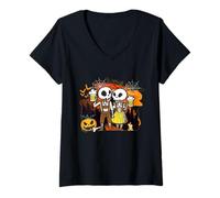 Donna Oktoberfest Coppia Scheletro Lederhosen Bavarese Tedesco Birra Maglietta con Collo a V