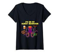 Donna Oktoberfest I'm On My Wurst Comportamento Polpo Pixel Art Birra Maglietta con Collo a V