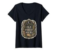 Donna Old Forest Hours Bosco felci Funghi Maglietta con Collo a V