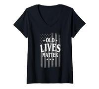Donna Old Lives Matter America Bandiera USA Anziano Pensione Maglietta con Collo a V