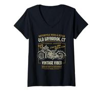 Donna Old Saybrook CT USA Retro Stile Invecchiato Design Moto Maglietta con Collo a V