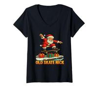 Donna Old Skate Nick Santa Skateboard Maglietta con Collo a V