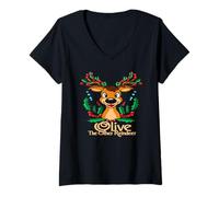 Donna Olive The Other Reindeer, Divertente Testo Natalizio misheard Maglietta con Collo a V
