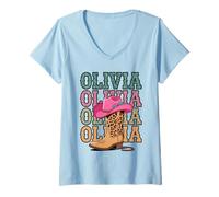 Donna Olivia Western Cowgirl Olivia Country Compleanno Personalizzato Maglietta con Collo a V