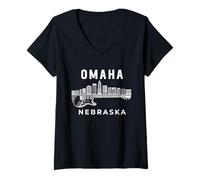Donna Omaha Skyline Musica Nebraska Omaha Souvenir Omaha Maglietta con Collo a V