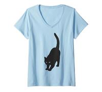 Donna Ombra mistica Silhouette Gatto Nero Maglietta con Collo a V