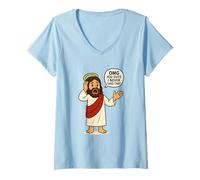 Donna OMG Guys I Never Said That Jesus Meme Funny Chistian Humor Maglietta con Collo a V