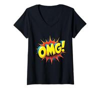 Donna OMG Uomini Donne Bambini Cool Retro Pop Art Fumetti Stile Amante Maglietta con Collo a V