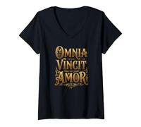Donna Omnia Vincit Amor Tutto è conquistato dall'amore Maglietta con Collo a V