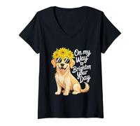 Donna On My Way to Brighten Your Day Dog Lover Pet Owner Girasole Maglietta con Collo a V