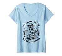 Donna On My Way To Get My Shit Together Tartaruga & Racoon Divertente Maglietta con Collo a V