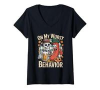 Donna On My Wurst Behavior Oktoberfest Funny German American Humor Maglietta con Collo a V