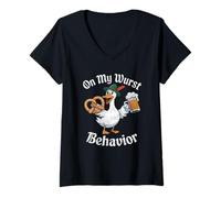 Donna On My Wurst Behavior Oktoberfest Funny German American Humor Maglietta con Collo a V