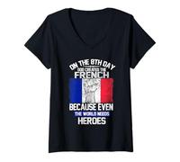 Donna On The Eighth Day God Created The French Pride Heroes Maglietta con Collo a V