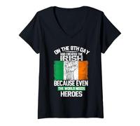 Donna On The Eighth Day God Created The Irish Pride Heroes Maglietta con Collo a V