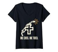 Donna One Cross. One Torch. Design Saldatore Croce Maglietta con Collo a V